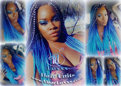 Ombre Blue Mermaid Hair Box Braids Wig  Blue Ombre Straight long wig Small Medium royal sky baby blue  Cosplay Wig Carnival Festival Hair