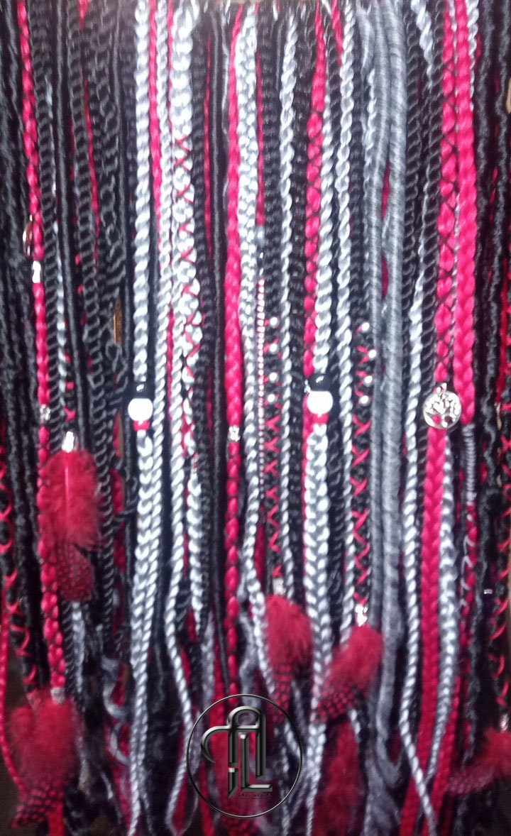 Red Black Silver Single Ended SE Set Kit  Soft Crochet Boho Dread Braid Hair Wrap Extensions Textured EDC EDM Hair Outfit Single Loop Dread