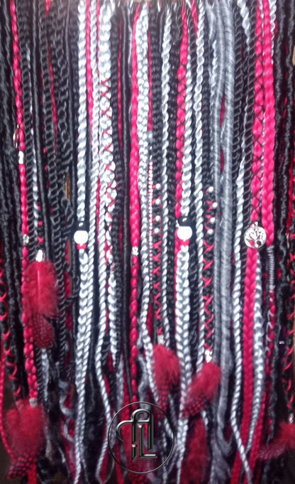 Red Black Silver Single Ended SE Set Kit  Soft Crochet Boho Dread Braid Hair Wrap Extensions Textured EDC EDM Hair Outfit Single Loop Dread