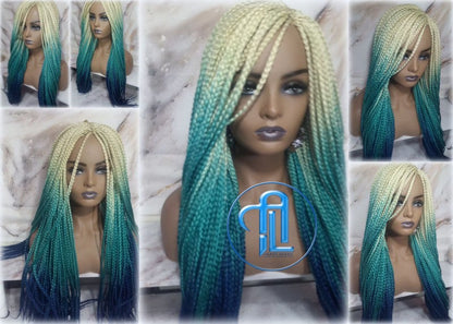 Box Braid Wig Creamy-White Blonde Lake Blue Royal Blue Braid Wig Long  Ombre Blonde Creamy Green Turquoise Blue Mermaid Hair Multi Color