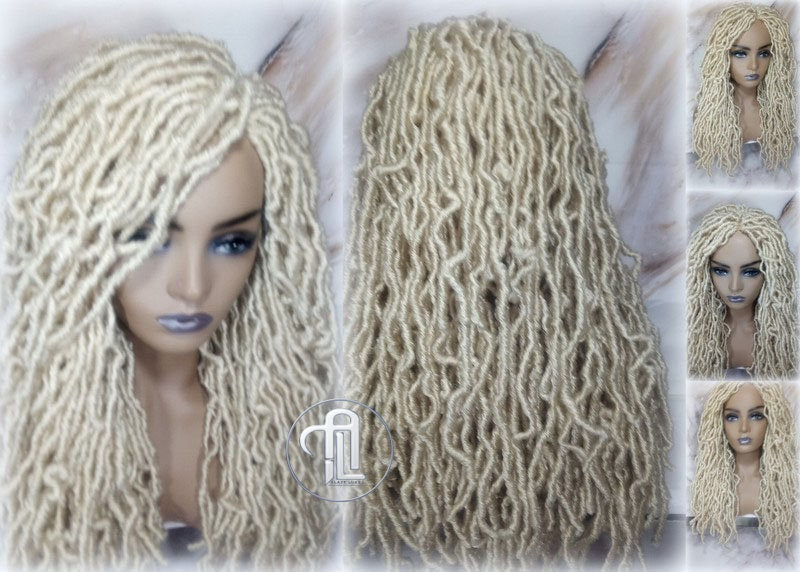 Nu Locs Distressed Soft Locs Platinum Blonde Braided Wig Gypsy Bohemian Boho 613 Goddess Faux Dread Locs Faux Locs