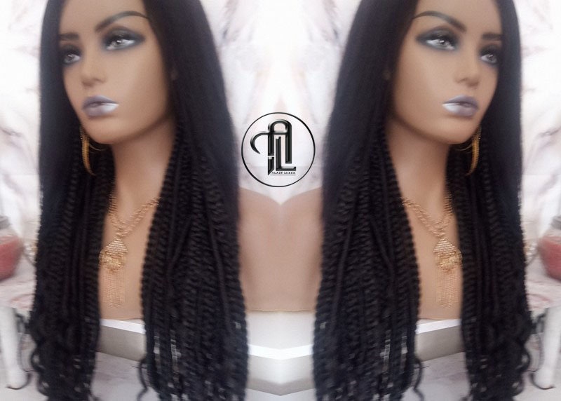 Full Wig with 4x4 Lace Closure Black Braids Dreads Mix Set Twist Soft Crochet Boho Dread Braid Set Bohemian extensions