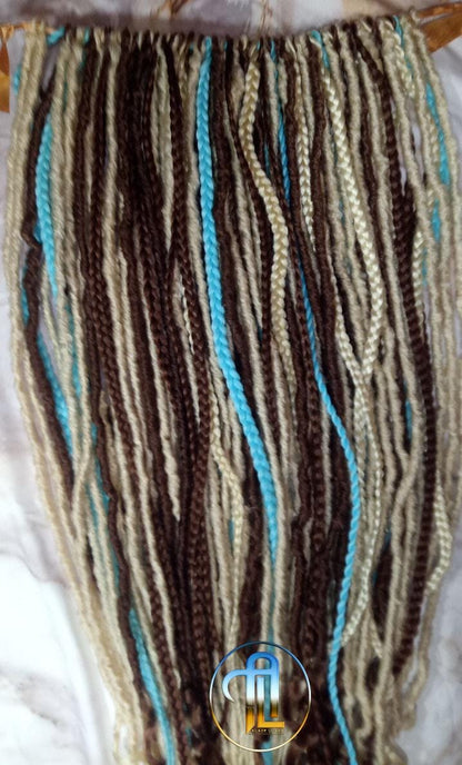 Brown Blonde Blue Set Soft boho Bohemian dreadlocks textured braids wavy dreads  SE Full set Curls dreads and Braids Dragon Braids Locs