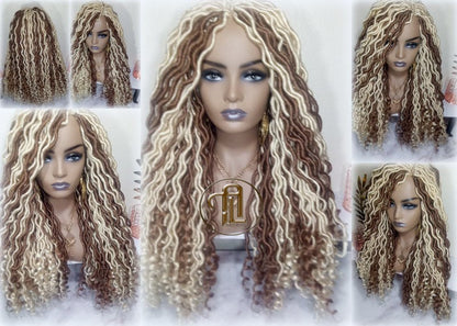 Goddess Faux Boho Platinum Blonde Braid Wig Gypsy Bohemian Full Wavy Dread Set Dread Locs Wig Honey Blonde #613 #27  Wavy Dred Lock Cosplay