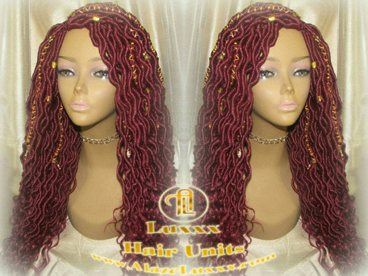 Rich Red Gold Goddess Faux Loc Braided Wig Gypsy Bohemian Boho Dread DE SE Dred Lock Crochet Braided Wig Costume Carnival Festival Hair wig