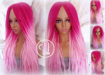 Light Pink Hot Cosmic Pink Mermaid Wig Box Braids braided Synthetic hair Lace Part Barbie Core Barbie Movie Barbie Hair wig Barbie Core
