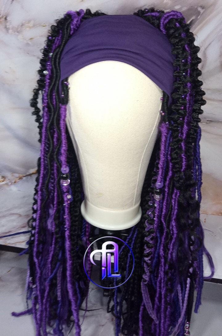 Wide Headband Wig Viking Ombre Goddess Boho Locs Black Purple Crochet Synthetic Dread Curly Ends Braided Hair Fall Twist Butterfly loc