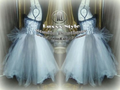 Burlesque Wedding Prom Party Dress Quinceanera Cosplay EDC RAVE Festival Silver White TuTu Tulle Corset Skirt Sweet16 Bridesmaid Homecoming