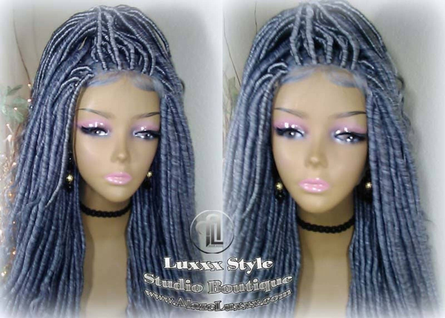Goddess Faux Dread Loc Lace Closure Straight Storm Silver Grey Gray 44 51 Boho Gypsy Wavy Lock Crochet Freetress Model Model Wig