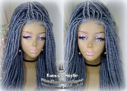 Goddess Faux Dread Loc Lace Closure Straight Storm Silver Grey Gray 44 51 Boho Gypsy Wavy Lock Crochet Freetress Model Model Wig