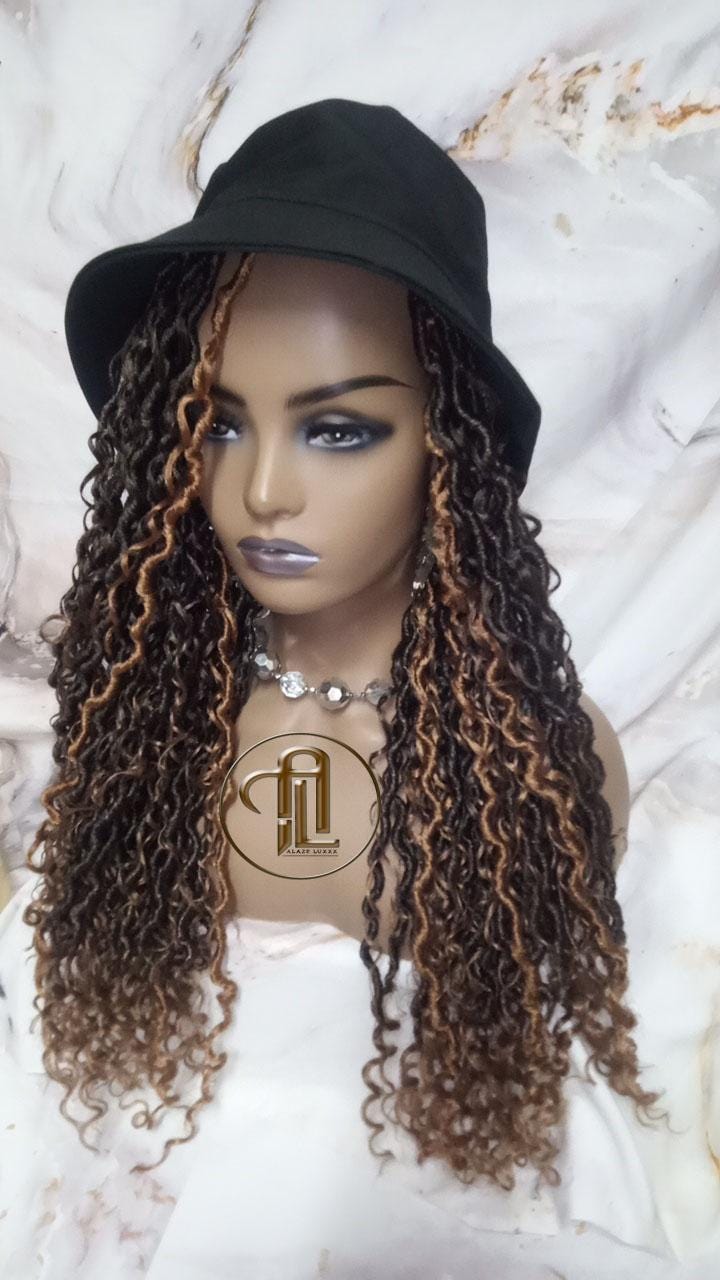 Bucket Hat Boho Goddess Locs  Ombre Brown Blonde Loc Wig Hat  Faux Locs Hat Wig  Dreads Locs Cap  Alopecia Chemo Hair Thinning Fisherman Hat