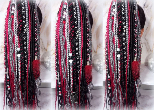 Ponytail Hair Fall Viking Extensions Black Red Elements Accents Feathers synthetic box braids renaissance hair scrunchie kawaii dreadlock