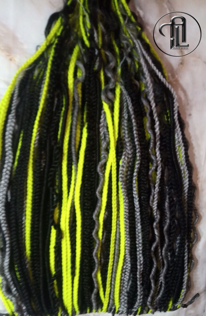 Neon Green Black Grey Silver Single End SE Braid Plaits Twist Set 100 Piece Set Kit Crochet Boho Alien Dread  Extensions Single Loop Dread