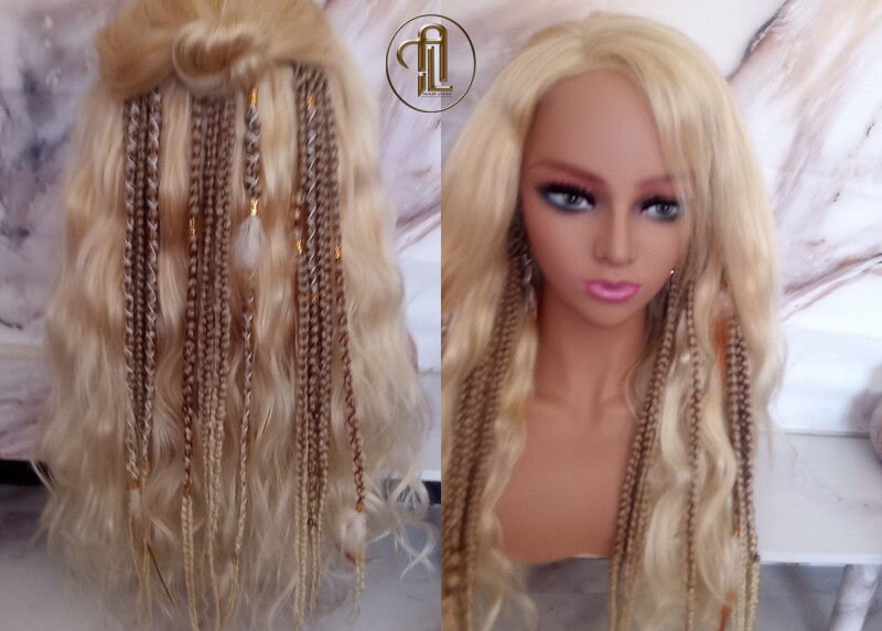 Black Friday Holiday Christmas Sale Cyber Monday Holiday Gift Ombre Honey Blonde Clip in Braid Long Boho Extensions Feathers  Rave Festival