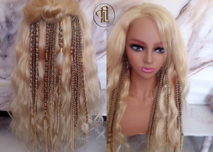 Black Friday Holiday Christmas Sale Cyber Monday Holiday Gift Ombre Honey Blonde Clip in Braid Long Boho Extensions Feathers  Rave Festival