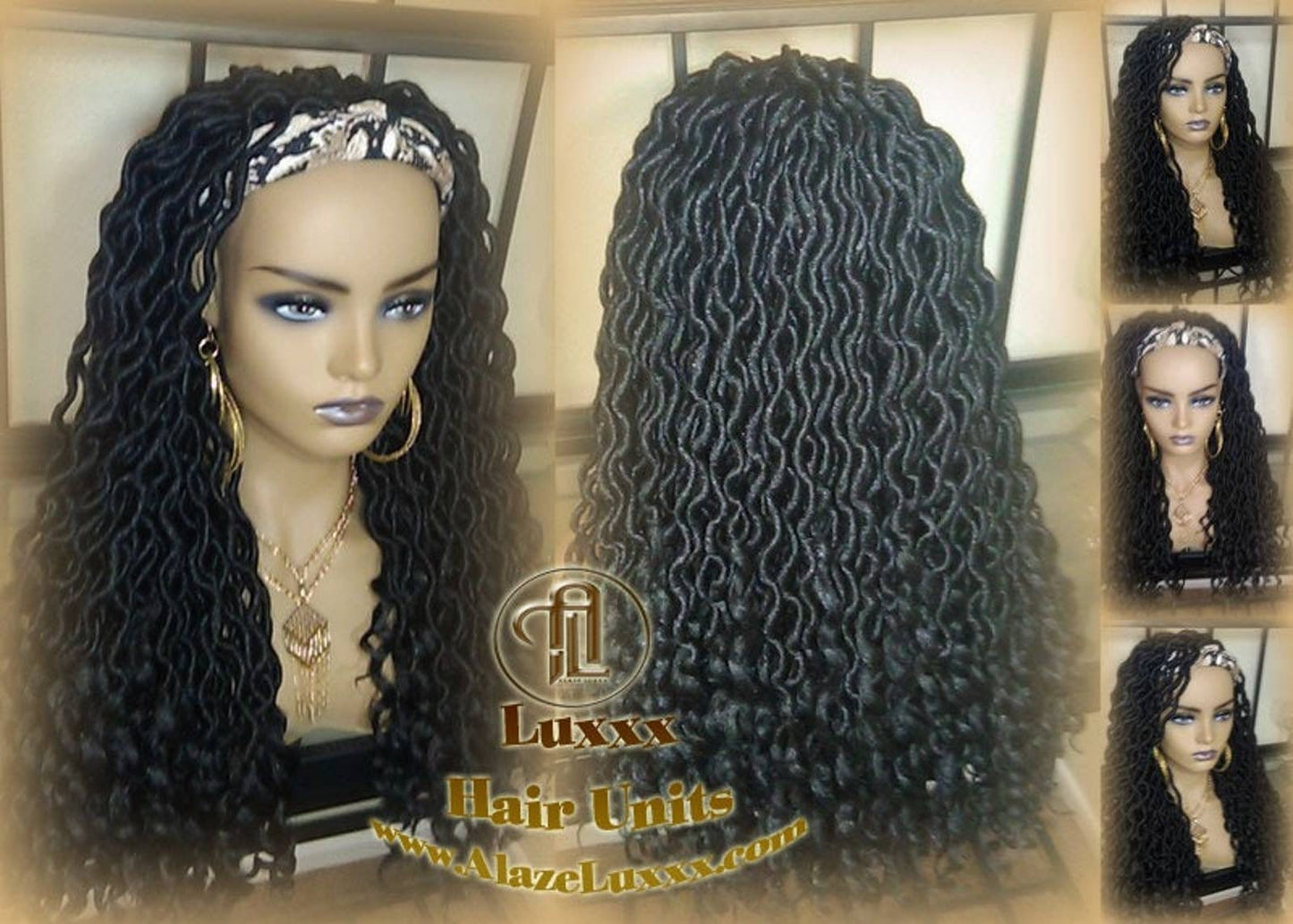Headband Wig Black 1B Goddess Faux Loc Bohemian Boho Braided Wig Goddess Gypsy Braid Dread Loc Set