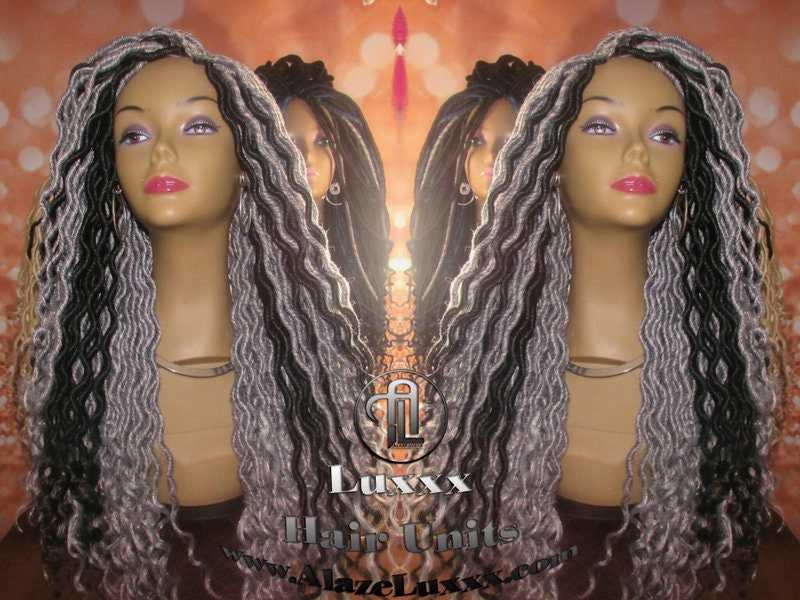 Salt N Pepper 44 51 Grey Gray Silver Platinum Storm Gypsy Bohemian Boho Goddess Faux Dread Locs Wig Unit Wavy NEW Marley Dred  Lock Crochet