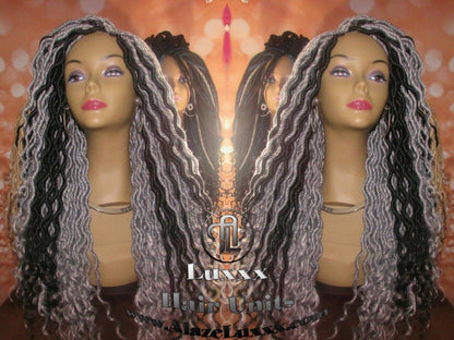Salt N Pepper 44 51 Grey Gray Silver Platinum Storm Gypsy Bohemian Boho Goddess Faux Dread Locs Wig Unit Wavy NEW Marley Dred  Lock Crochet