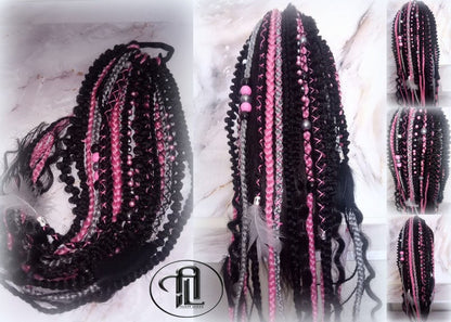 Ponytail Hair Fall Extensions Black Pink Grey Ombre Elements Accents Feathers synthetic box braids hair scrunchie clip in Clip on Braids