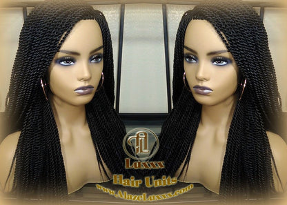 Long Straight Small Senegalese Twist Wig Black 1B Braided Twisted Wig Xpressions Braiding Hair Wig Black Wig Motown Tress Senegalese Twist