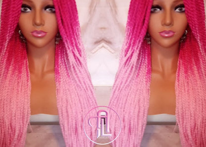 Pink Ombre Senegalese Twist Braid Wig Small Long Gradient Unicorn Mermaid Wig Sale Alopecia Braids Light Pink Hot Pink Ready to Ship