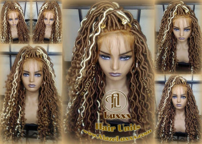 Honey Platinum Blonde Goddess Faux Gypsy Bohemian Boho  Loc Wig Blonde #613 #27 Wavy  Lace Closure DE SE Dred  Blonde Crochet Braided Wigs