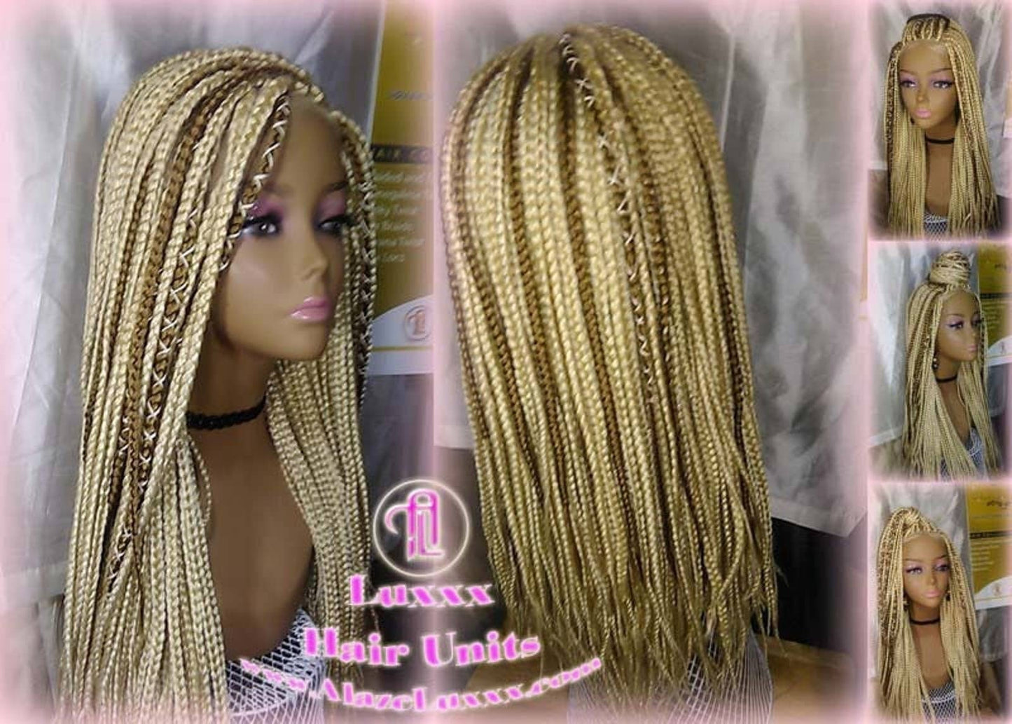 Box Braid Wig Blonde 613 27 Honey Blonde Platinum Lace Baby Hair Unit Small Medium Straight Glueless! Braid Lace Wig Xpressions Hair