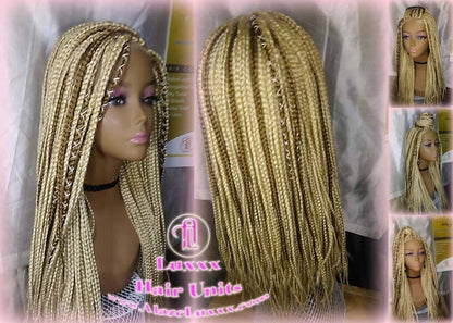Box Braid Wig Blonde 613 27 Honey Blonde Platinum Lace Baby Hair Unit Small Medium Straight Glueless! Braid Lace Wig Xpressions Hair
