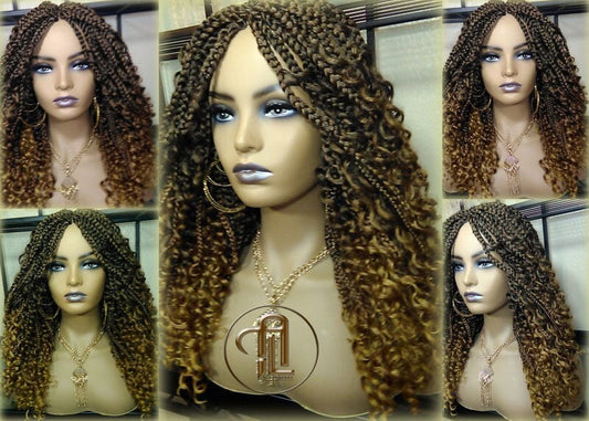 Box Braid Boho Short Curly Wig 14in Brown Auburn 30 27 Honey blonde Distressed Goddess Box Braids Loose Curly Hair