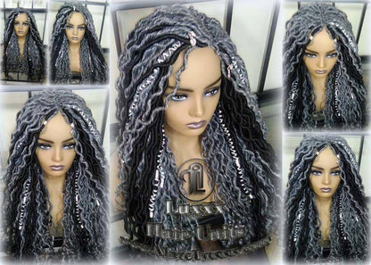 Goddess Faux Dread Locs Salt N Pepper 44 51 Gypsy Boho Silver Black 1B Grey Gray Platinum Storm Wig Unit Wavy Ready to ship