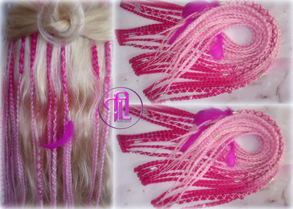 Pink Ombre Clip in Braid Long 24 in Boho Extensions Pink Ombre Blonde Pink Box braiding hair Rave Festival Elements Feathers