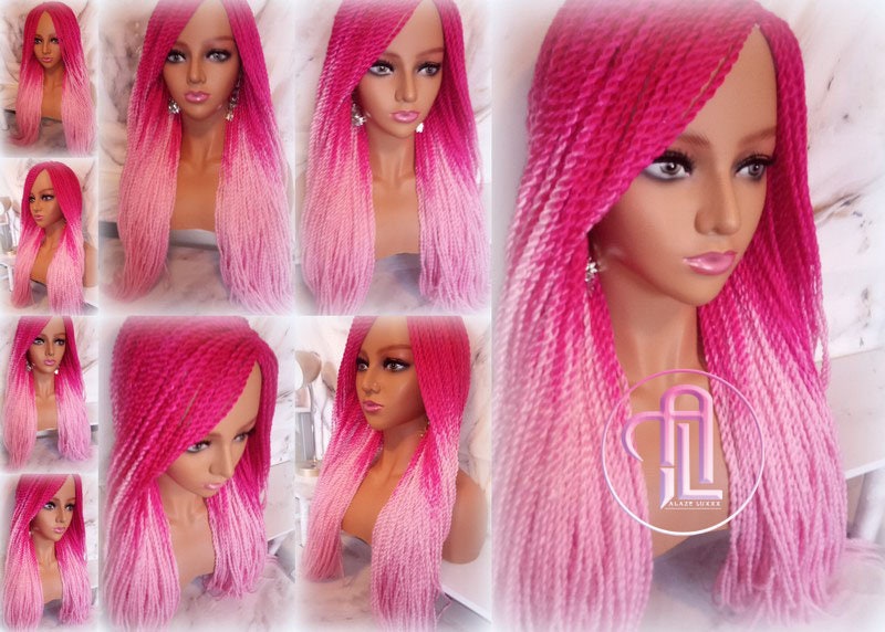 Pink Ombre Senegalese Twist Braid Wig Small Long Gradient Unicorn Mermaid Wig Sale Alopecia Braids Light Pink Hot Pink Ready to Ship