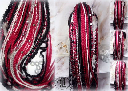 Viking Ponytail Hair Fall Extensions Red Black  Elements Accents Feathers Jungle box braids hair scrunchie Butterfly
