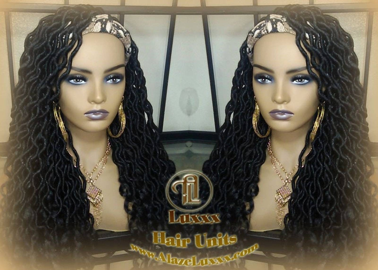Headband Wig Black 1B Goddess Faux Loc Bohemian Boho Braided Wig
