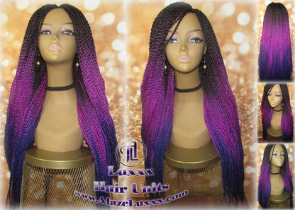 Ombre Black Pink Purple 24 Inch Long Soft Crochet Ombre High Temperature Braids Hair Synthetic Braiding Hair Extension Lakers