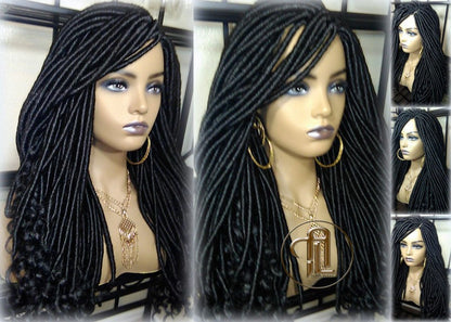 Long Straight Black Goddess Faux Locs Curly Ends Dread Wig Gypsy Faux Synthetic Dred Loc Bohemian Boho