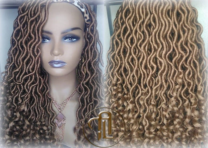 Headband Wig Blonde Honey Goddess Faux Gypsy Bohemian Boho Dread Loc Wig Blonde #27 Wavy Marley DE SE Dred Lock Blonde Crochet Braided Wigs