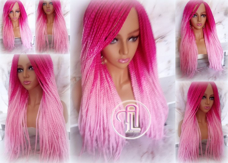 Light Pink Hot Cosmic Pink Mermaid Wig Box Braids braided Synthetic hair Lace Part Barbie Core Barbie Movie Barbie Hair wig Barbie Core