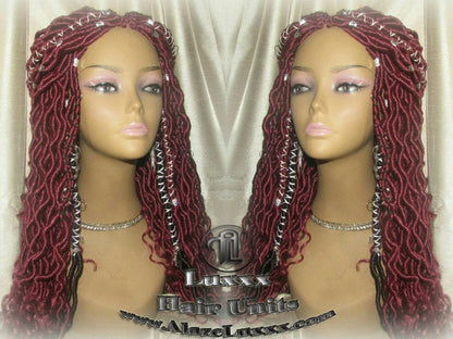 Bohemian Boho Hair Wig Dread Braided Faux Wig Rich Red Black Goddess Loc Wool Crochet Braided Wig Protective Style Hair Wig Box Braids Twist