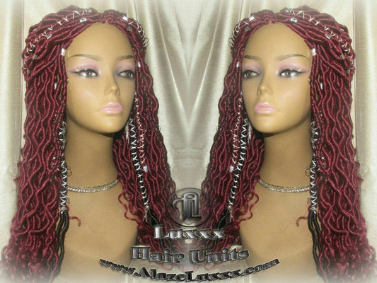 Bohemian Boho Hair Wig Dread Braided Faux Wig Rich Red Black Goddess Loc Wool Crochet Braided Wig Protective Style Hair Wig Box Braids Twist
