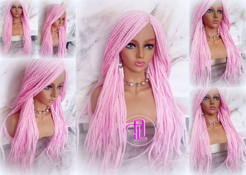 Light Pink Mermaid Princess Wig Box Braids Pastel  Synthetic hair Lace Part Wig Light Pink wig extensions stage hair wig Barbie