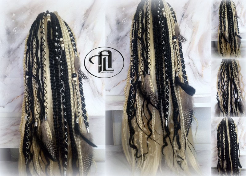 Ponytail Hair Fall Extensions Blonde 613 Black Elements Accents Feathers synthetic box braids hair scrunchie clip in Clip on Braids