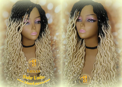 Gypsy Bohemian 613 Goddess Faux Dread Wig 1B Black Blonde Ombre Dark Roots Marley Dred Lock Platinum Braided Wig