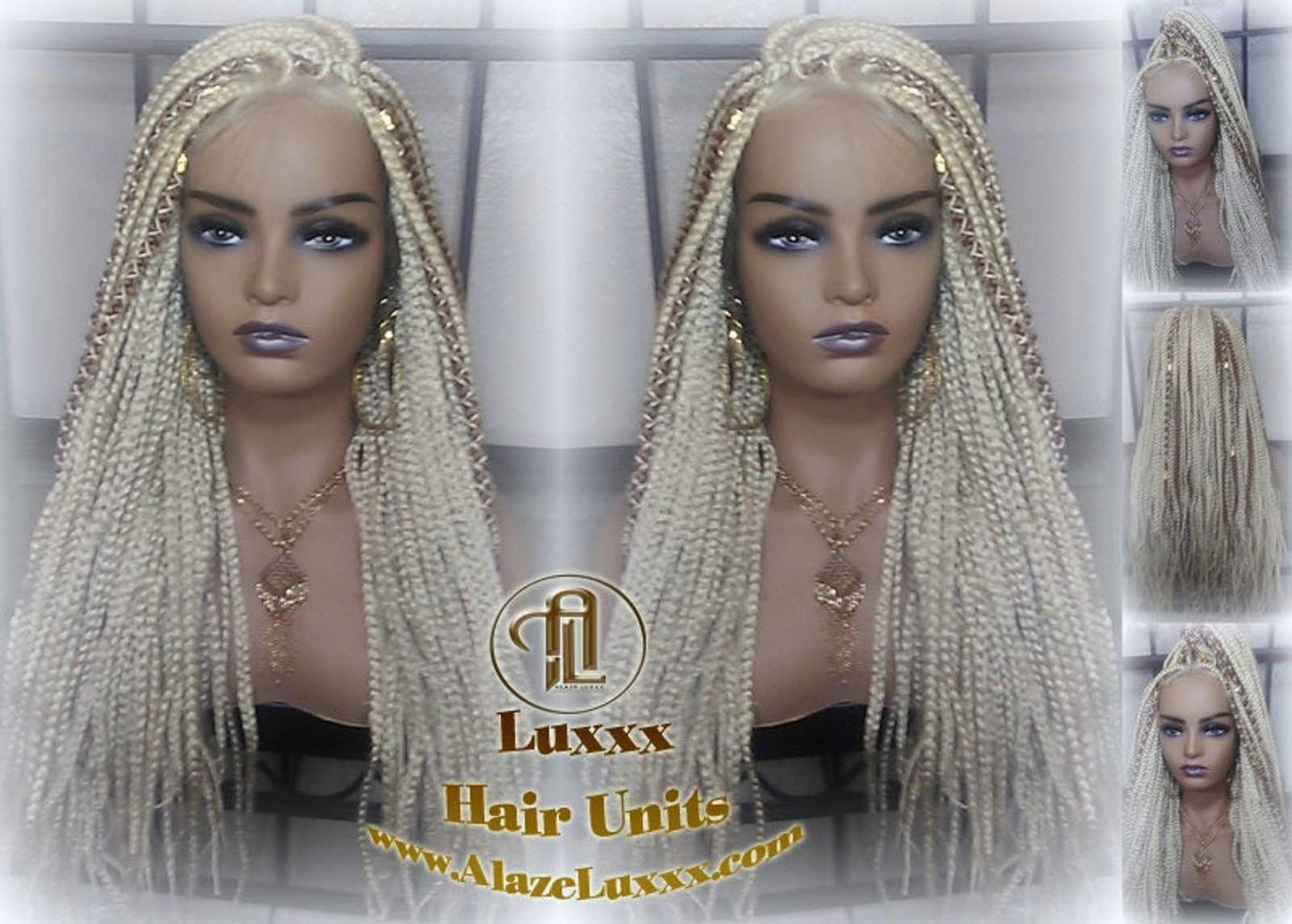 Blonde 613 27 Mix Box Braid Wig Ombre Balayage Honey Blonde Platinum Lace Baby Hair Unit Small Medium Straight Plaits! Braid Lace Wig