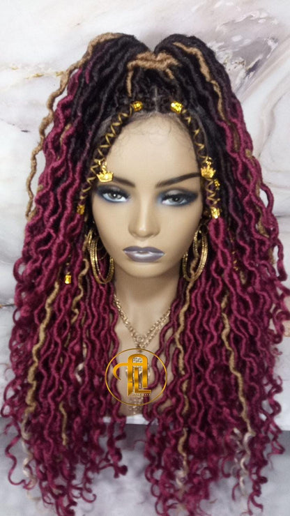Full Lace Wig Red Burgundy 1b Black 530 Long Ombre Goddess Locs Honey Blonde 27 Marley Synthetic Braided Wig Curl Ends Bohemian Boho Gypsy