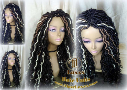 Gypsy Bohemian Boho Long Wavy Goddess Faux Locs Honey Platinum Blonde 613 27 Black Dread DE SE Dred Lock Braided Wigs Festival Hair Distress