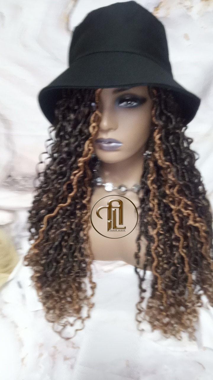Bucket Hat Boho Goddess Locs  Ombre Brown Blonde Loc Wig Hat  Faux Locs Hat Wig  Dreads Locs Cap  Alopecia Chemo Hair Thinning Fisherman Hat