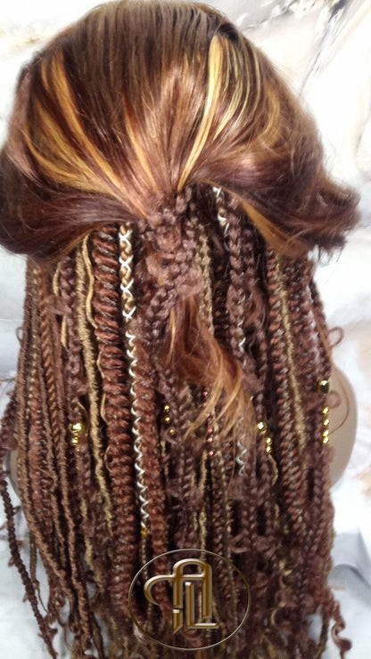 Human Hair Lace Frontal Dread Braid Twist Boho Synthetic Side Part Bohemian Ombre Brown Blonde Long Wavy Curly Balayage Wig