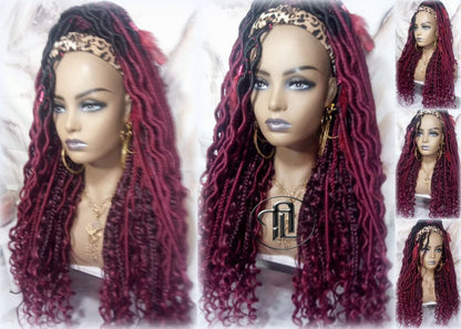 Headband Wig Ombre Black Red Burgundy 530 Dreads Mix Set Twist Soft Crochet Boho Dread Braid Set Bohemian extensions
