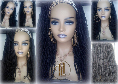 Headband Wig Long 20in Passion Twist Black 1B Mini Small Fluffy Irregular Bomb Spring Kinky Bohemian Boho Water Wave Hair twist hair